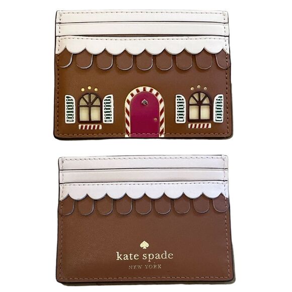 Kate Spade Small Slim Gingerbread House Card Case Wallet Brown - Picture 1 of 7